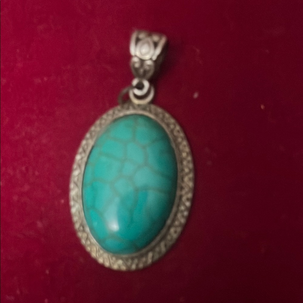 Blue and Silver Turquoise Necklace with Decorative Frame